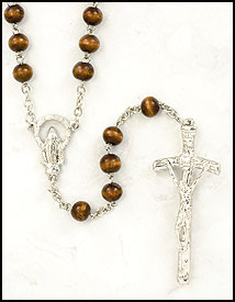 Brown Wood Round Bead Rosary